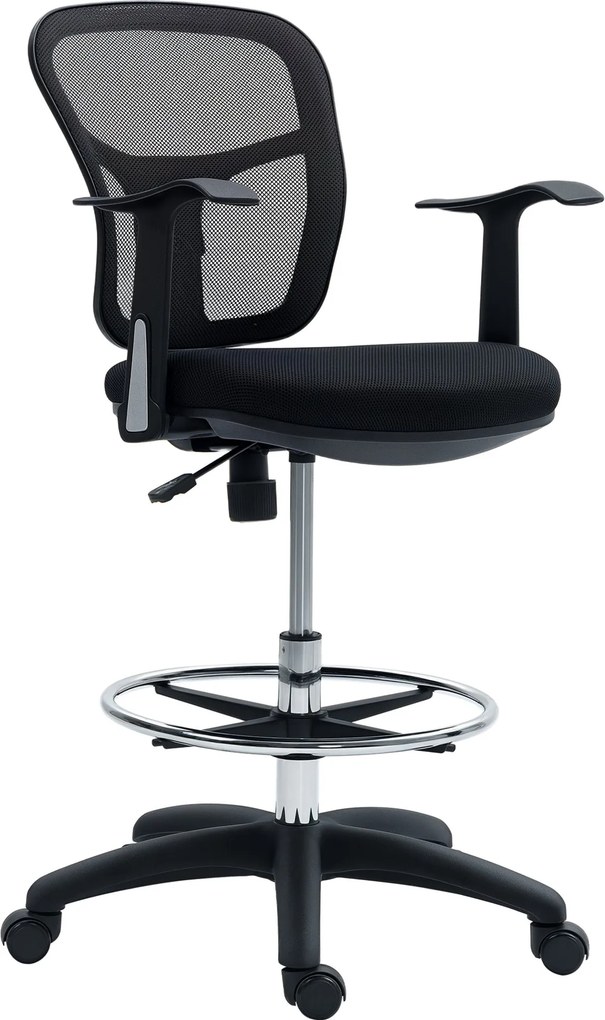 HOMCOM otočná kancelárska stolička s nohami a zakriveným operadlom, ergonomická polyesterová, penová a plastová stolička, výškovo nastaviteľná, 55x58x