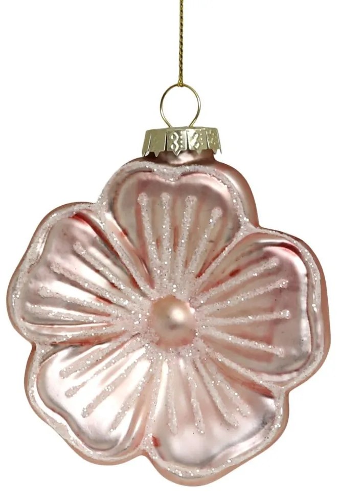 Ružová sklenená vianočná ozdoba kvet - Ø 8*3 cm