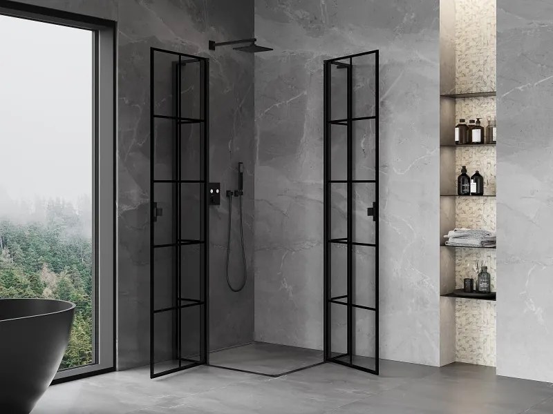 Mexen, Mexen Mist L Duo výklopný sprchový kút 100 x 100 cm, čierna mriežka - 8A4L-100L-100P-70-77