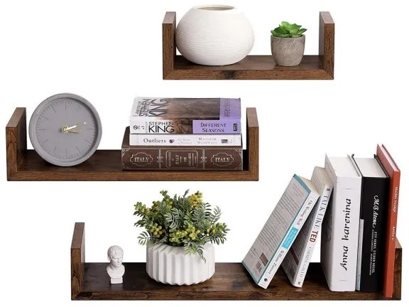 Sada 3 ks nástenných políc SHELFY hnedá