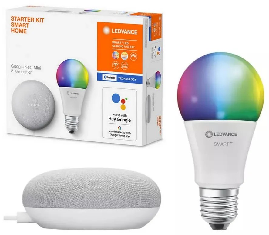 Ledvance Ledvance - Inteligentný reproduktor Google Nest Mini + LED RGBW žiarovka SMART+ P227121