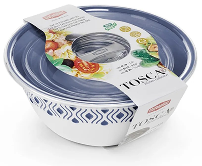 STEFANPLAST Plastová miska Tosca, biely/modrý set 3ks s vekom