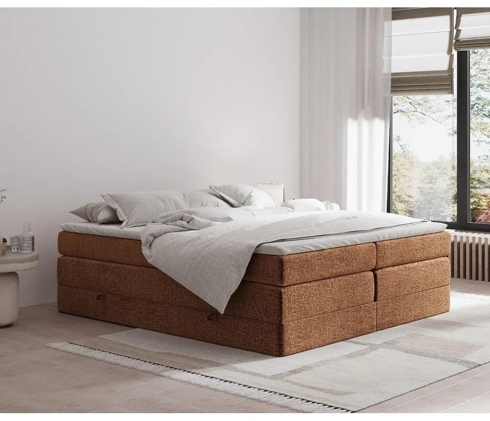 Oranžová boxspring posteľ s úložným priestorom/bez čela 160x200 cm Juniper – Maison de Rêve