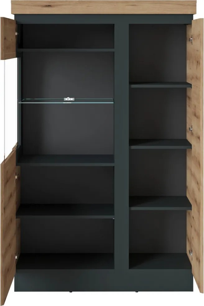 Nízká vitrína Corte, dub coast/tmavo šedá