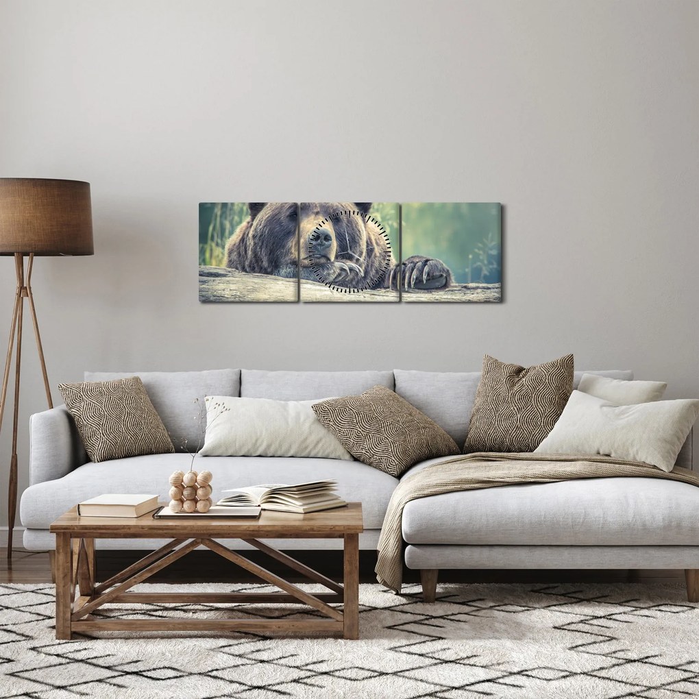 Obraz medveďa (s hodinami) (90x30 cm)