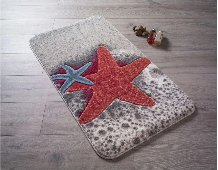 Vzorovaná červená predložka do kúpeľne Confetti Bathmats Starfish, 80 × 140 cm