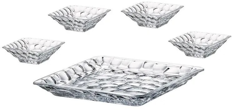 KRIŠTÁĽOVÝ PODNOS BOHEMIA MARBLE 1 + 4 MISKY
