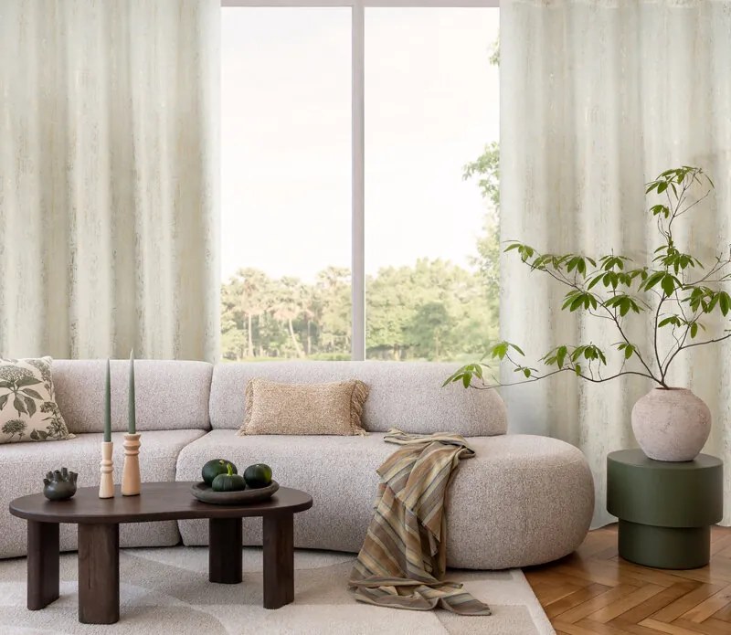 Dekorstudio Hotový zamatový záves DARA s lesklou potlačou – krémový, 140 × 250 cm