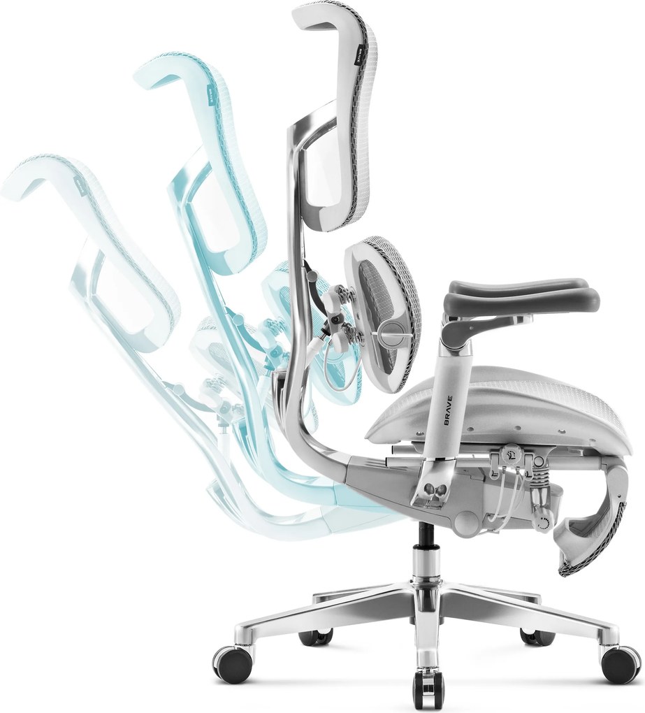 Ergonomická kancelárska stolička s podnožkou Premium Normal Size, sivá: Diablo V-Kinetic