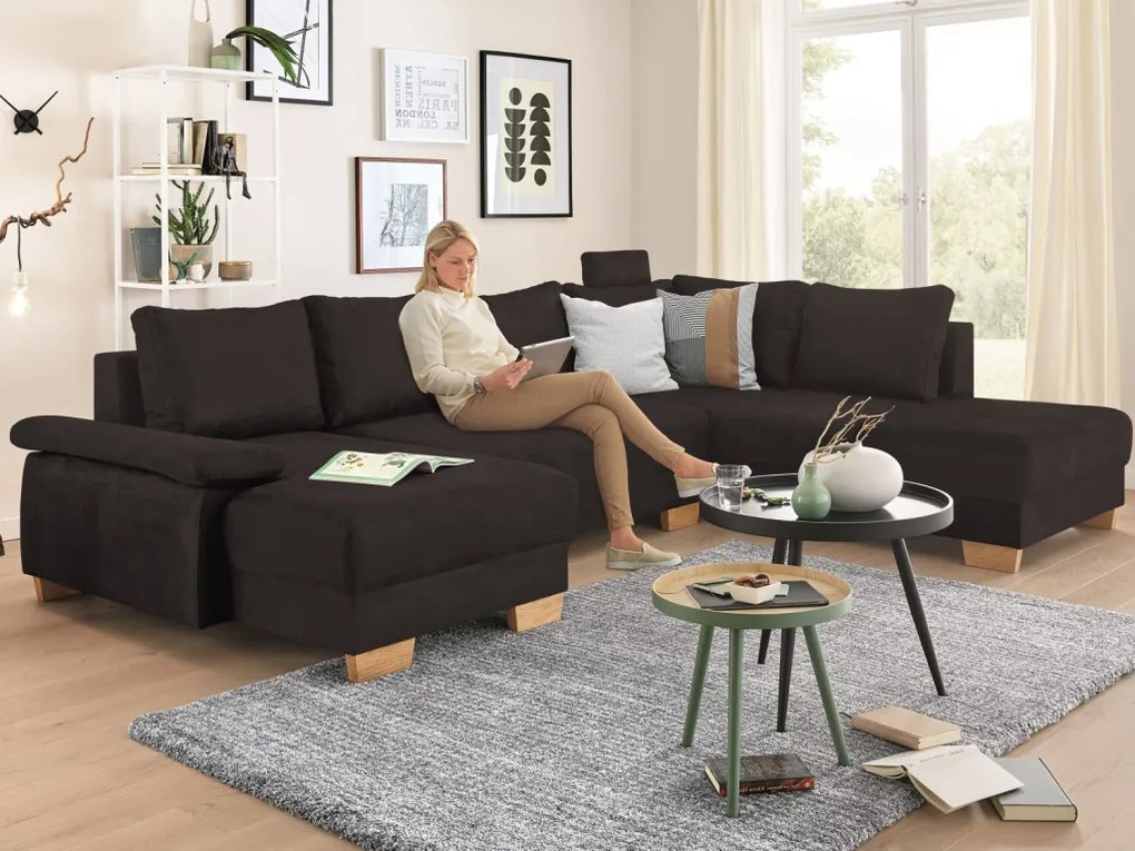 Sedacia súprava Chivas, tvar pravé U, temne hnedá látka