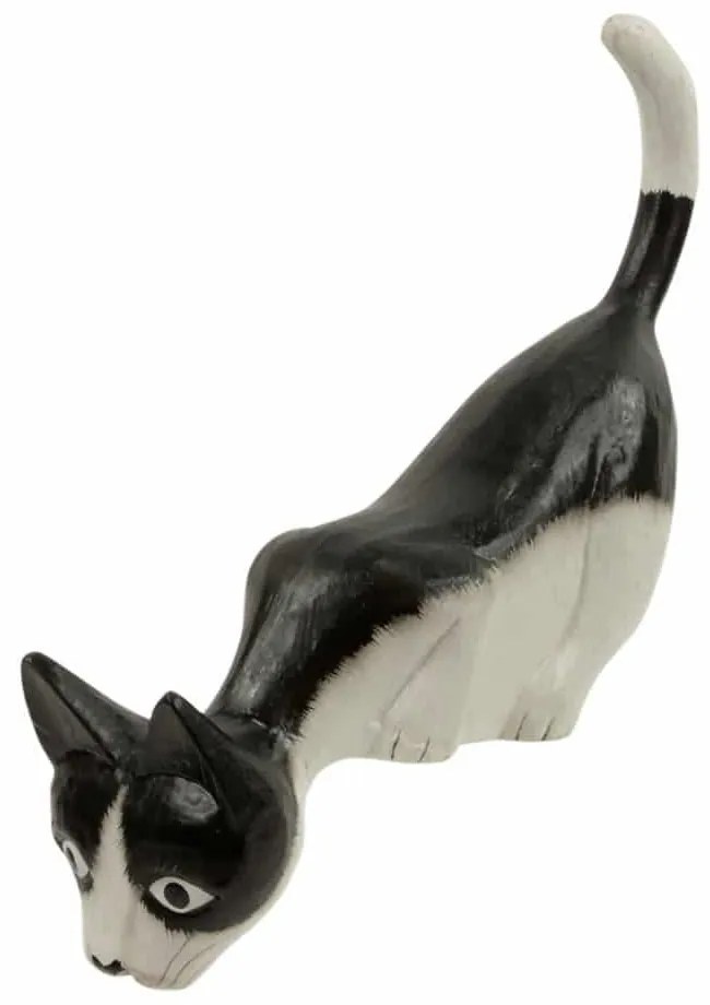 Soška zvedavá mačka - 2 farby, 2 veľkosti větší - černo-bílá