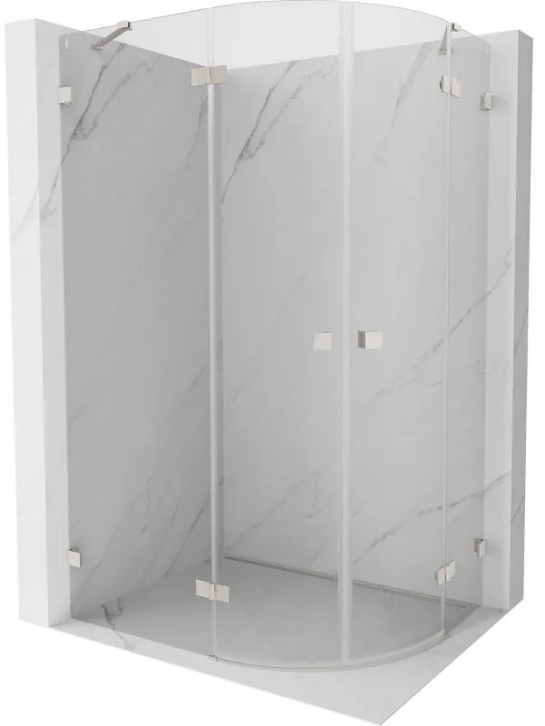 Mexen Lunar, polkruhový sprchový kút naklápací doľava 90 x 80 cm, 8mm číre sklo, oceľový profil, 833-090L-080P-97-00