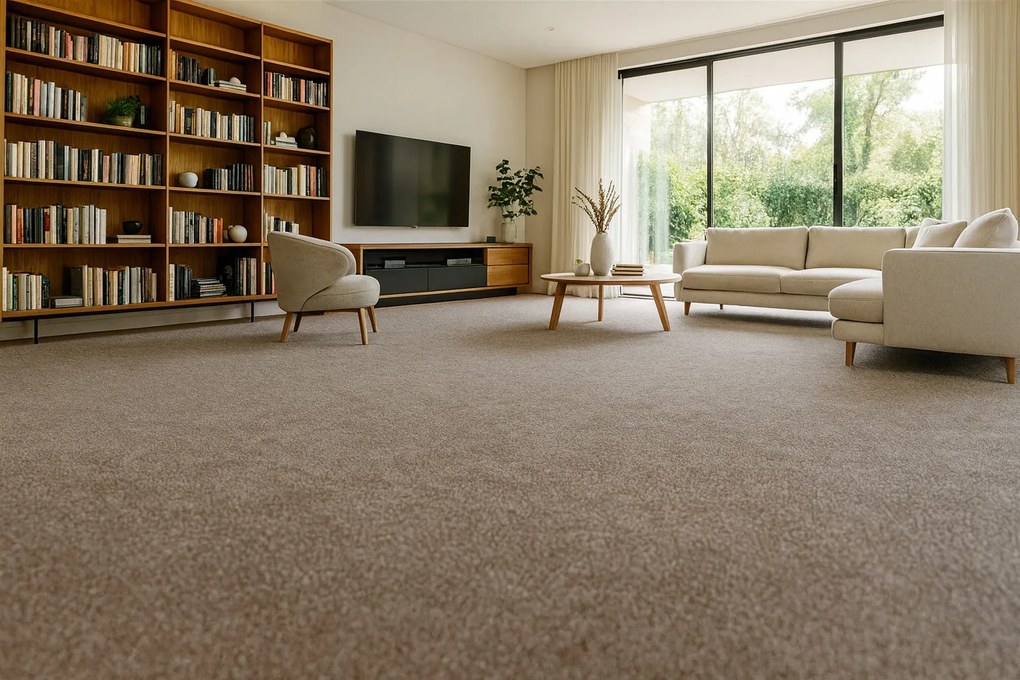 Tapibel, Koberec metráž Supersoft 420 hnedý, na mieru s bordúrou, šíře 4m, hnedá, ab (mriežka), chodba / predsieň