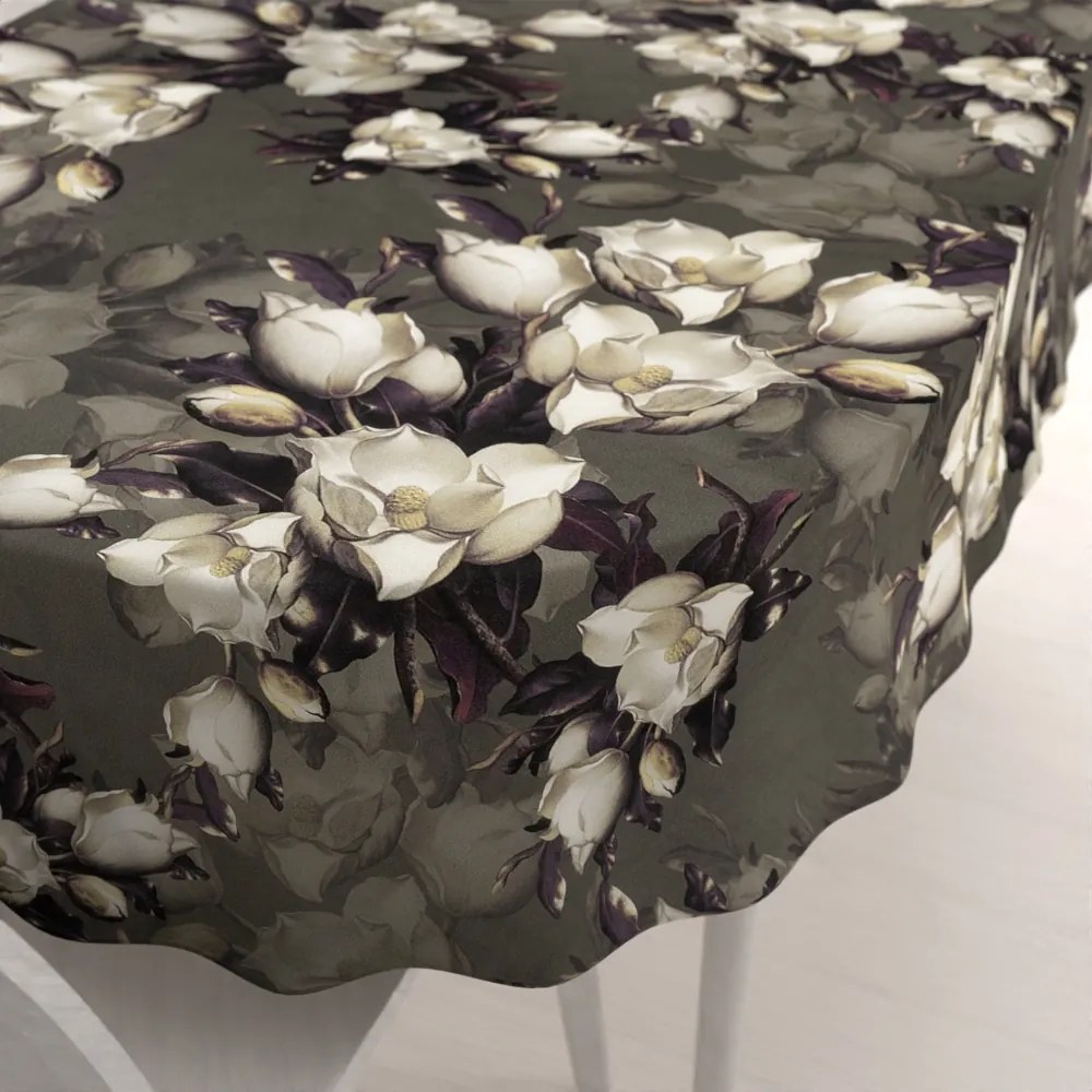 Biante Zamatový oválny obrus Tamara TMR-034 Kvety gardénie na hnedosivom 80x120 cm
