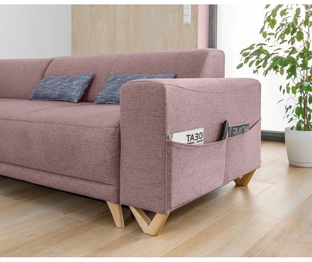 Ružová rozkladacia/s úložným priestorom rohová pohovka (ľavý roh/do L) Classy Sophie – Miuform