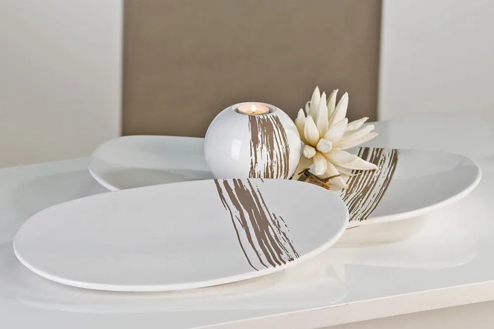 Bighome - Dekoratívny tanier STRIPES S - biela