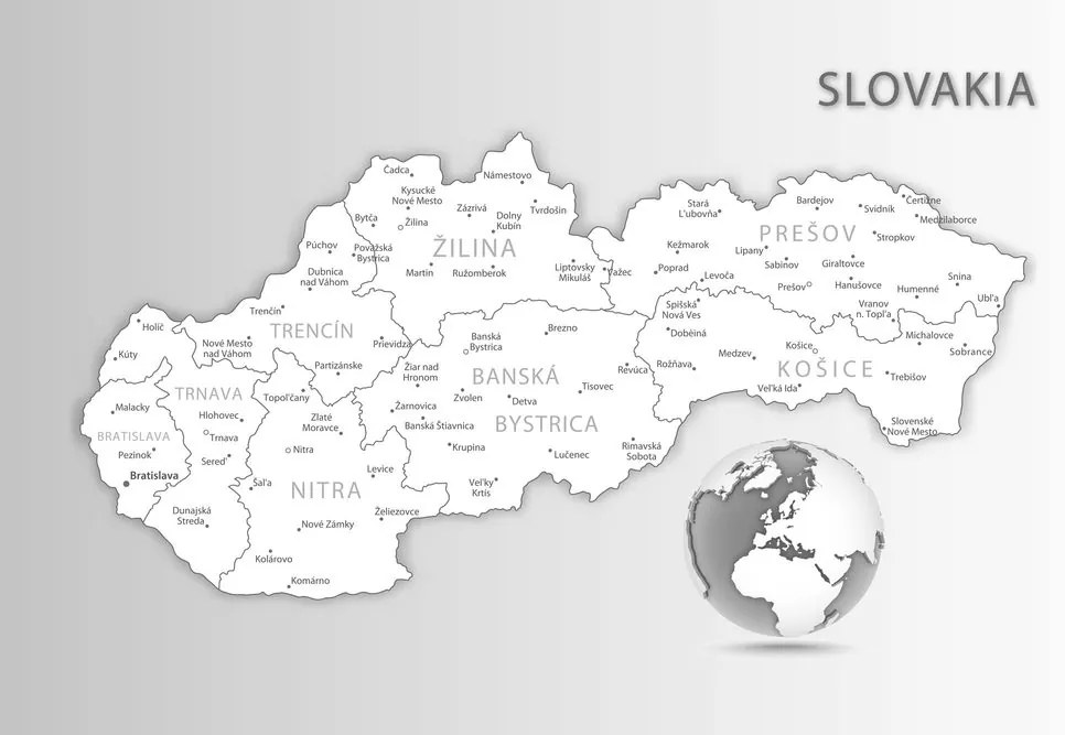 Obraz podrobná mapa Slovenska v čiernobielom prevedení - 90x60