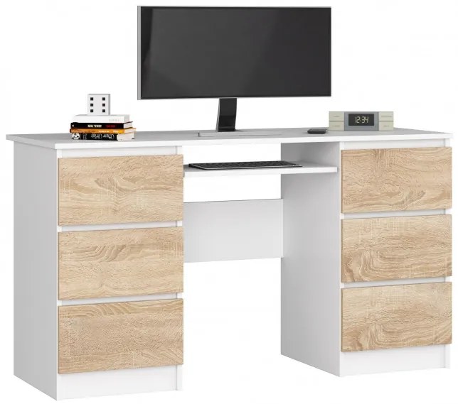 Kancelársky stôl A-11 135 cm 6SZ, biely/sonoma