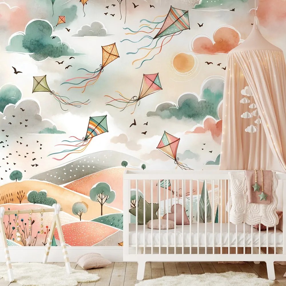 Tapeta pastelové lietajúce draky na oblohe