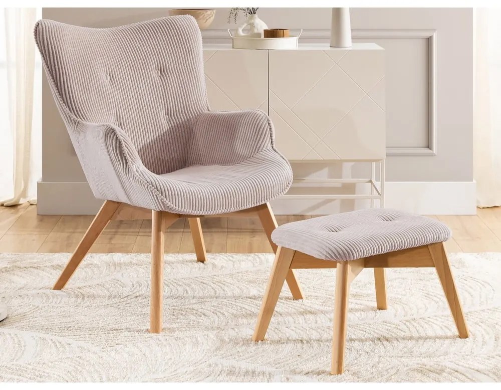 Svetloružové menčestrové kreslo s podnožkou Niko – Ropez