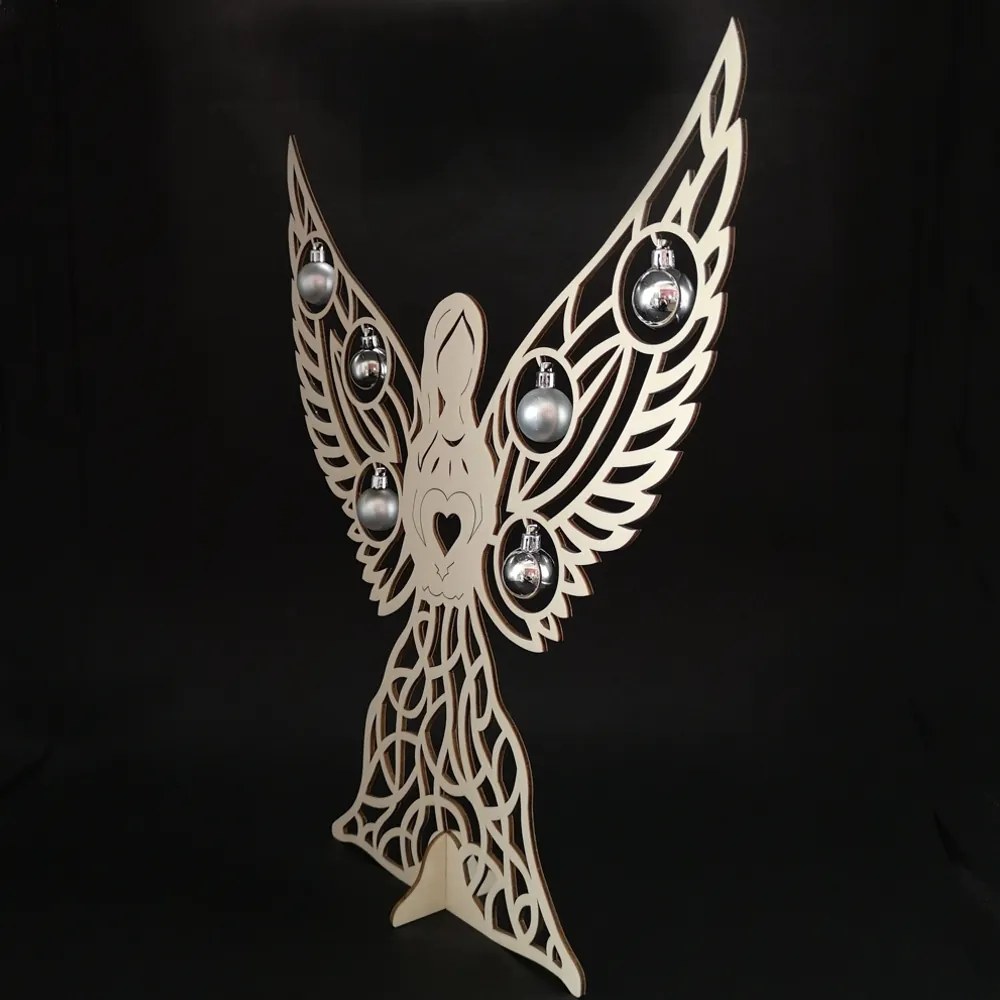 AMADEA Drevený 3D anjel s guličkami, 48x40 cm