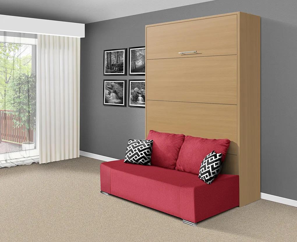 Nabytekmorava Sklápacia posteľ s pohovkou VS 21058P 200x160 farba pohovky: Červená, Typ farebného prevedenia: Dub sonoma svetlý / dvere biele LESK