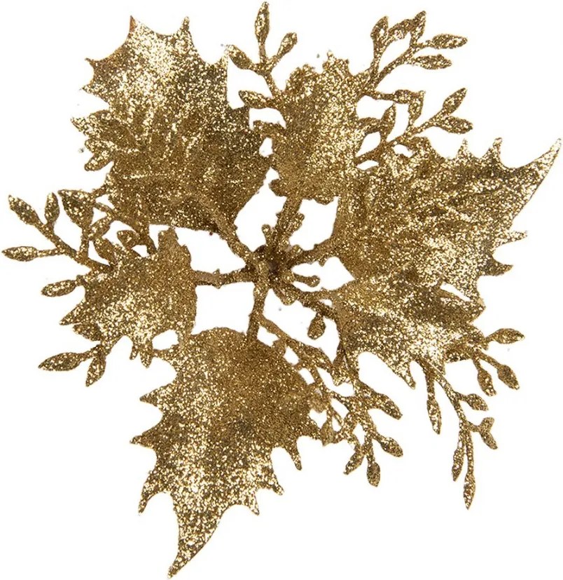 Zlatá trblietavá umelá dekorácia vianočná hviezda Poinsettia - Ø 11*3 cm