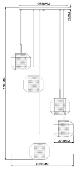 Zuma Line 003064-034743-Luster na lanku SOLIX 5xE27/25W/230V pr.73 cm zlatá/čierna
