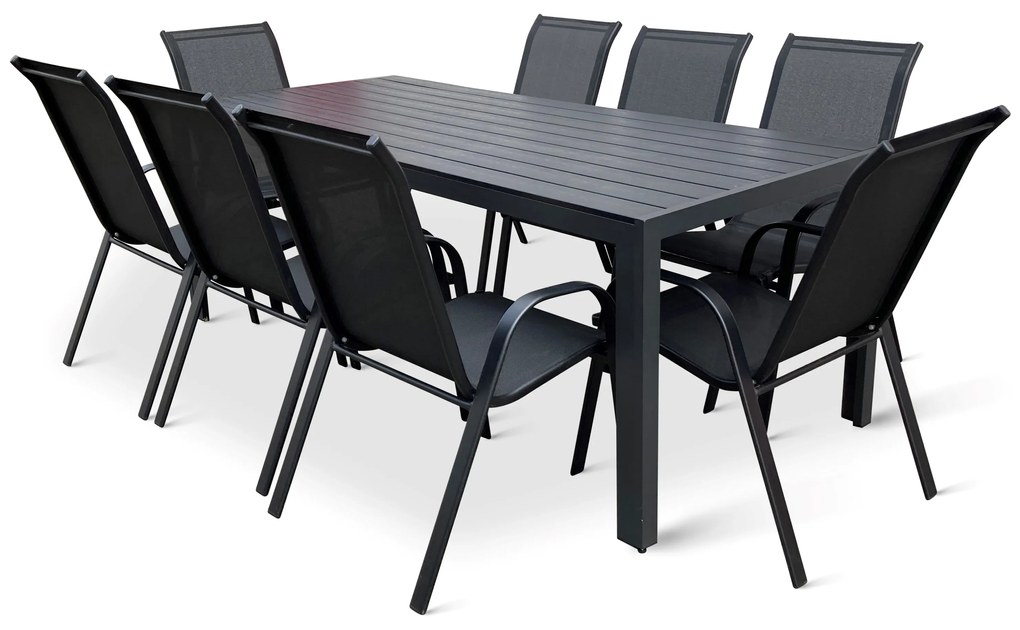 Záhradný jedálenský set Viking XL 190cm + 8x kovová stolička Ramada