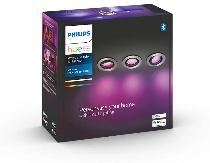 Philips HUE LED White and color Ambiance Centura zapustené bodové svietidlo 3-set GU10 3x5,7W 3x350lm 2200-6500K+RGB hliník stmievateľné BlueTooth