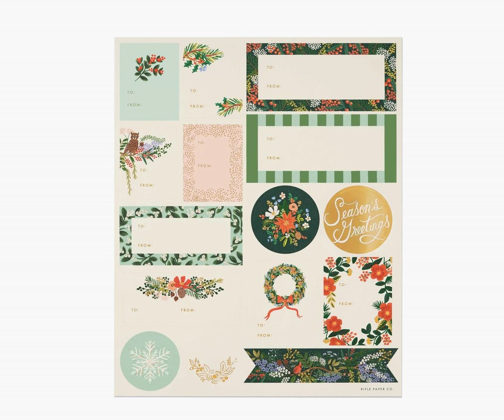 Rifle Paper Co. Vianočné nálepky Winter Floral - 3 listy