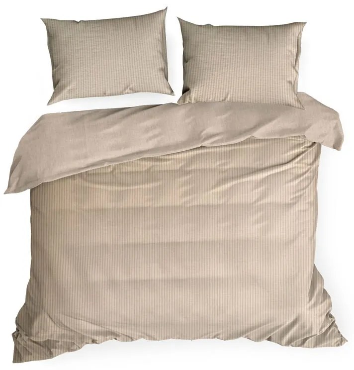 EUROFIRANY Pruhovaná bavlnená posteľná súprava s potlačou 220 cm x 200 cm béžová 80% bavlna 10% polyester 10% lycra
