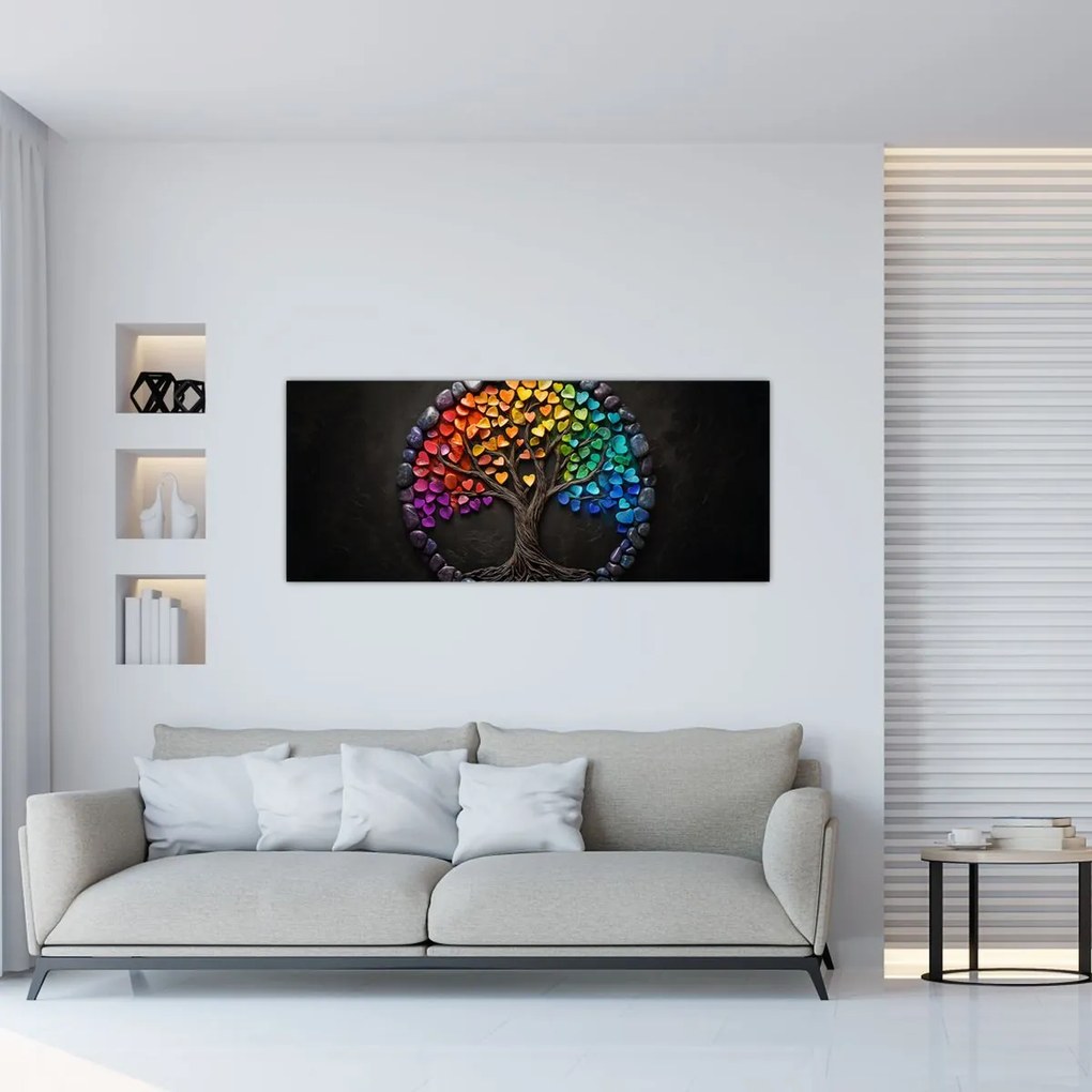 Obraz – Strom plný farebných sŕdc (120x50 cm)