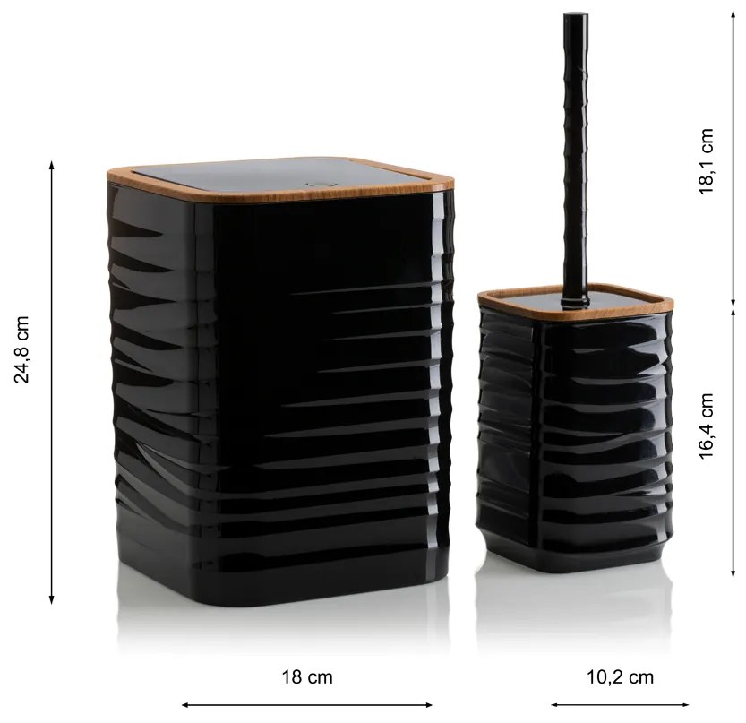 Sada kúpeľňových doplnkov Wave čierna/prvky s povrchovou úpravou v dekore dreva