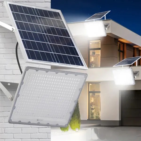 LED stmievateľný solárny reflektor LED/100W/3,2V 5000K 10500 mAh IP65 čierny + diaľkové ovládanie