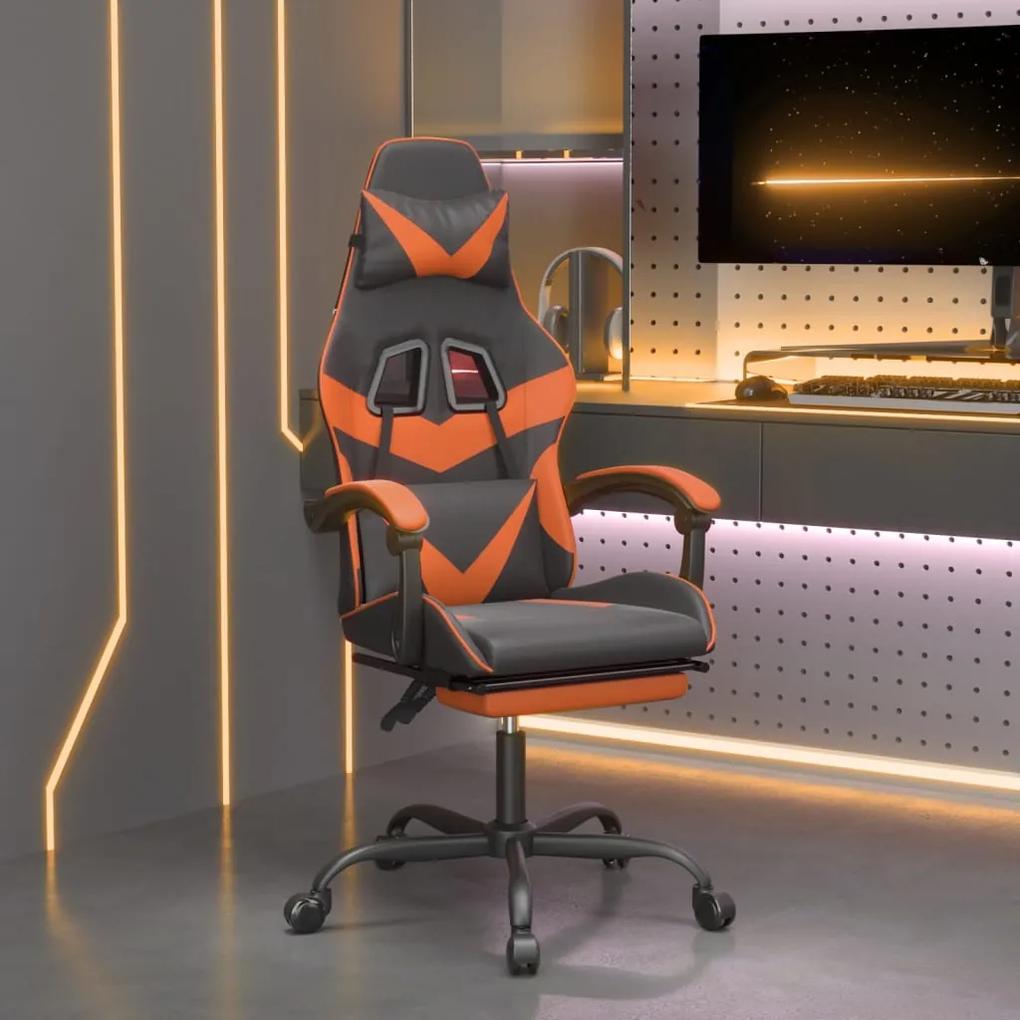 Herná stolička s podnožkou čierna a oranžová látková 3143860