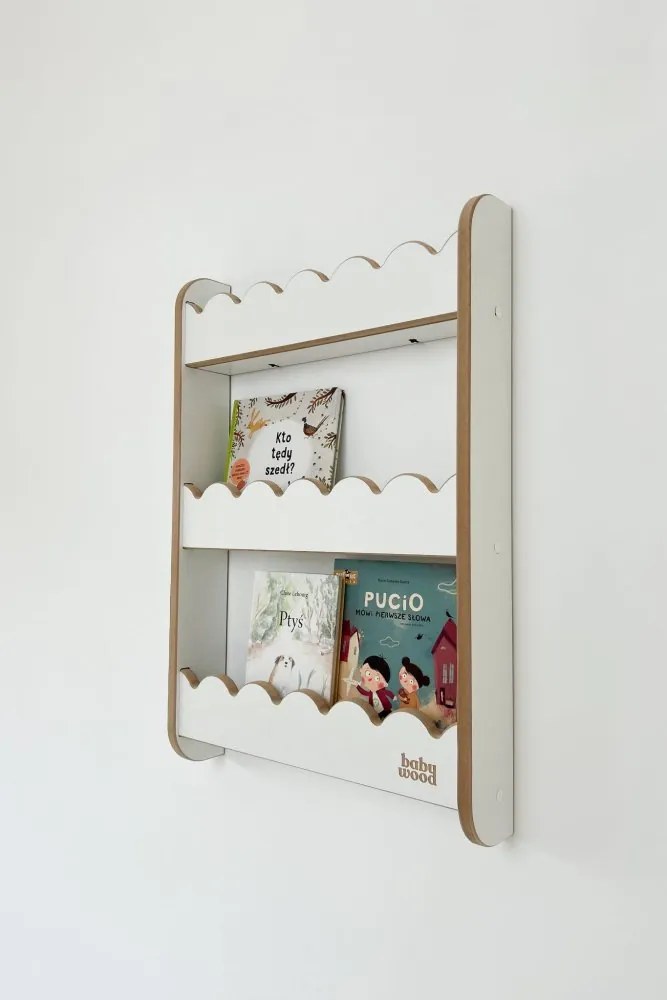 Detská nástenná polica malá – 3 úrovne úložného priestoru Biela