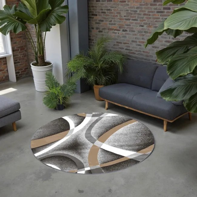 Protišmykový koberec NOVO sivý / hnedý kruh