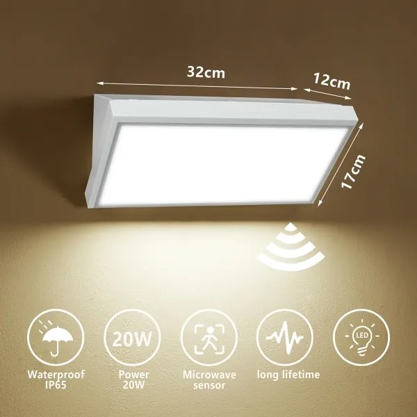 Brilagi-LED Vonkajšie nástenné sviet. so senzorom TRIANGLE LED/20W/230V biela IP65