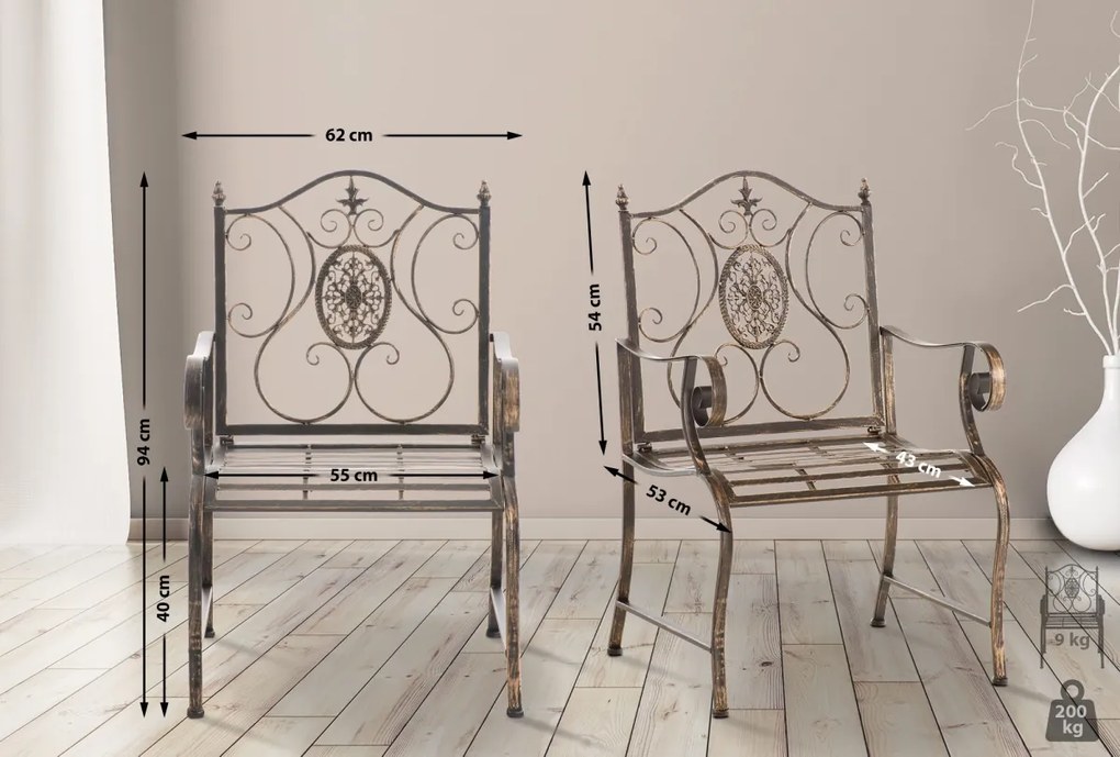 Kovová stolička Punjab s područkami (SET 2 ks) - Bronzová