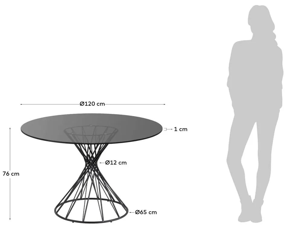 Čierny okrúhly jedálenský stôl so sklenenou doskou ø 120 cm Niut – Kave Home