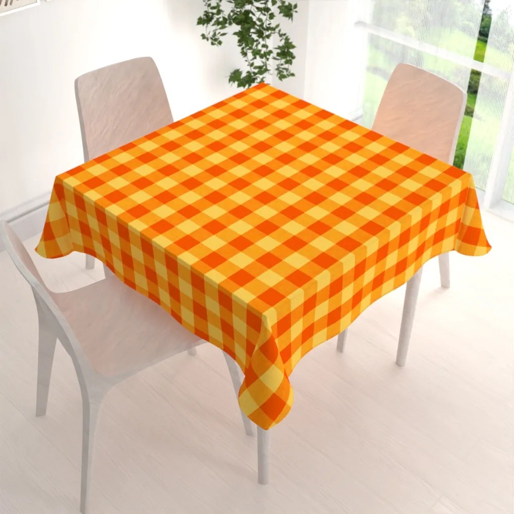 Biante Bavlnený štvorcový obrus Olivia OL-003 Oranžovo-žltá kocka veľká 140x140 cm