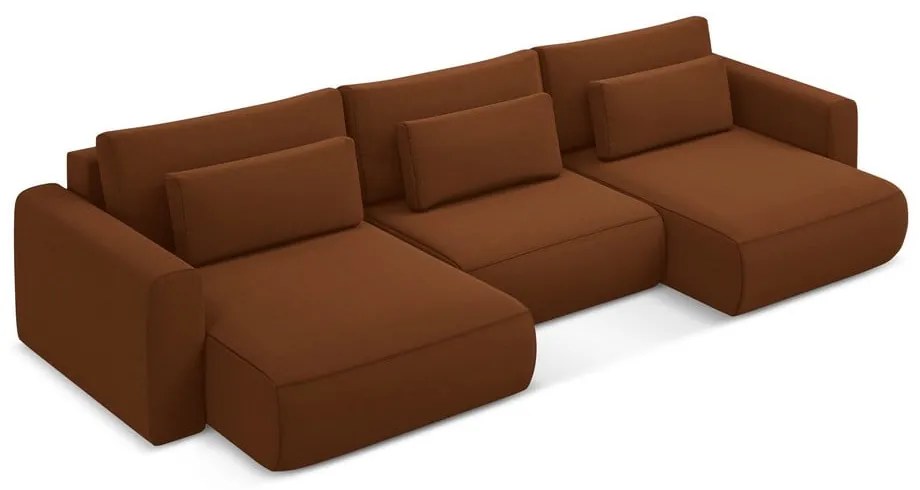 Terakotová zamatová rozkladacia/s úložným priestorom rohová pohovka (do tvaru "U") Kapua – Makamii