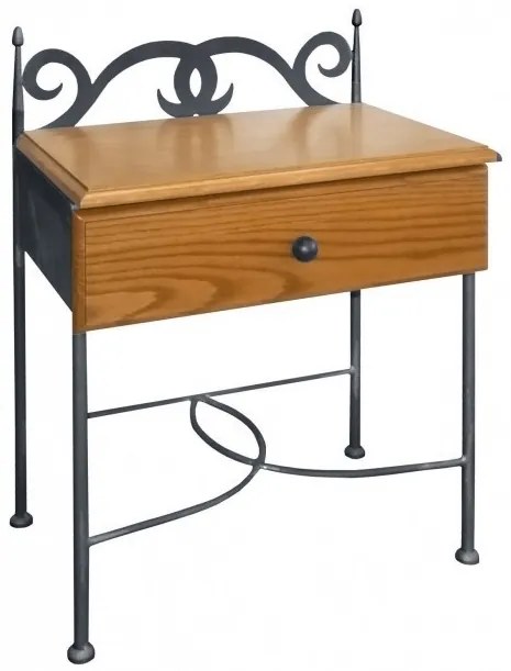 IRON-ART Nočný stolík CARTAGENA - so zásuvkou, kov + drevo