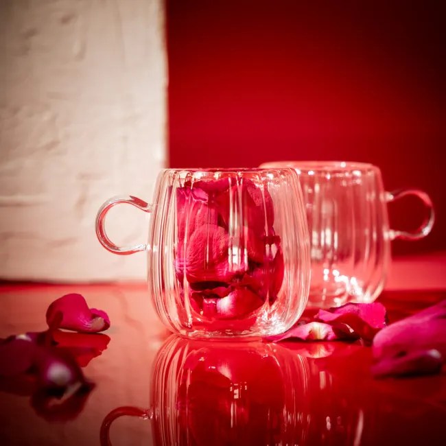 Sada dvoch šálok CEMBRA GROOVE s dvojitým dnom, priesvitné 888149 250 ml (2 ks)