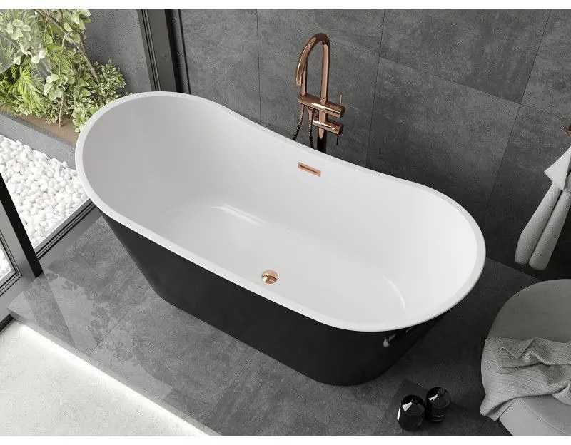 Mexen Montana, voľne stojaca vaňa 180 x 80 cm, biela-čierna, ružové zlato prepad, 52011808075-60