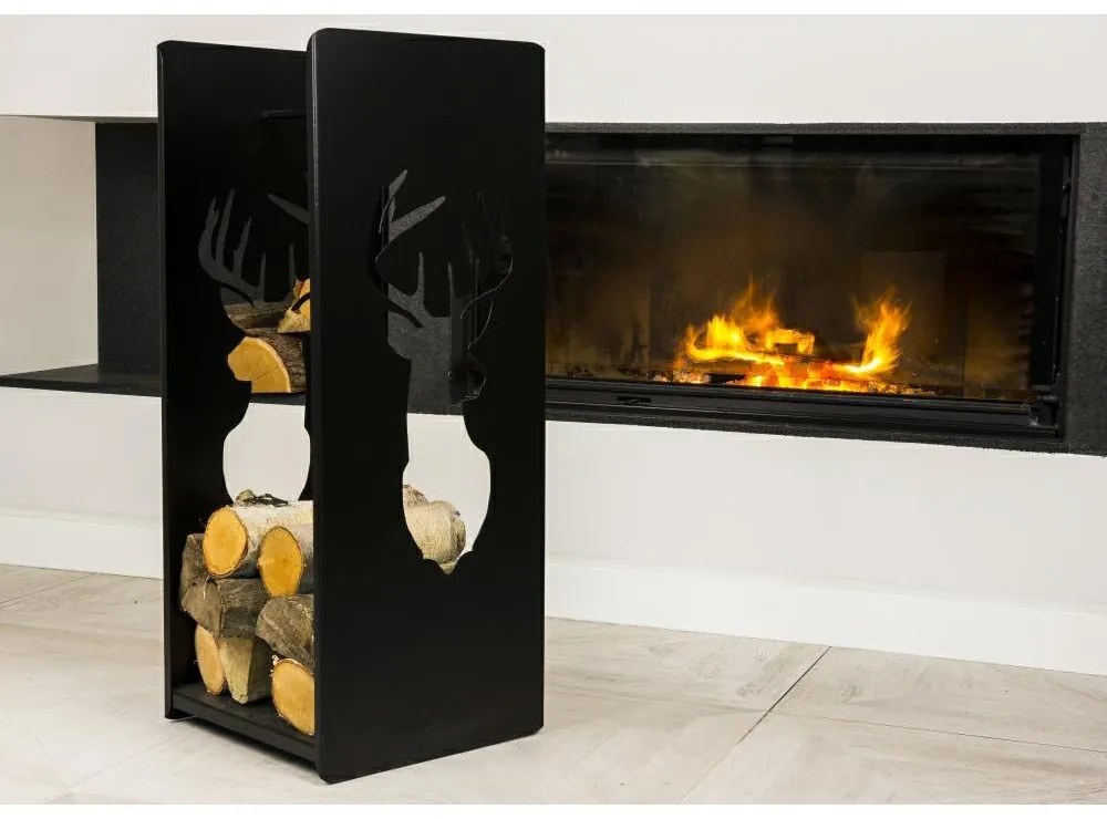 Kovový stojan na drevo Deer, 40x100 cm, čierna
