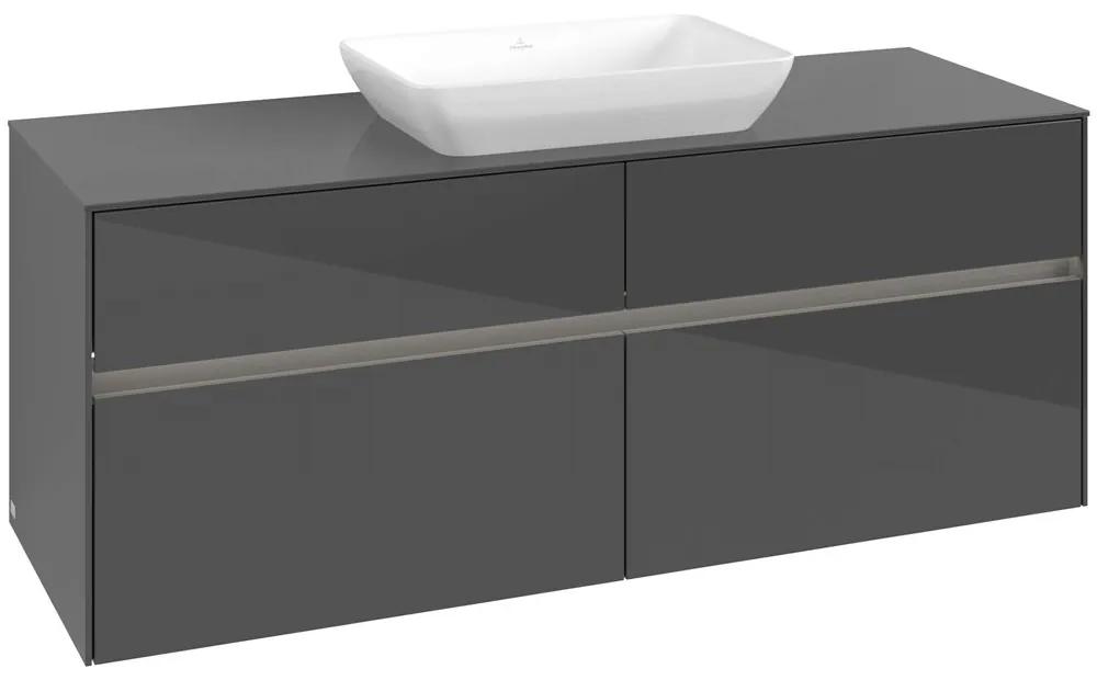 VILLEROY &amp; BOCH Collaro závesná skrinka pod umývadlo na dosku (umývadlo v strede), 4 zásuvky, s LED osvetlením, 1400 x 500 x 548 mm, Glossy Grey, C116B0FP