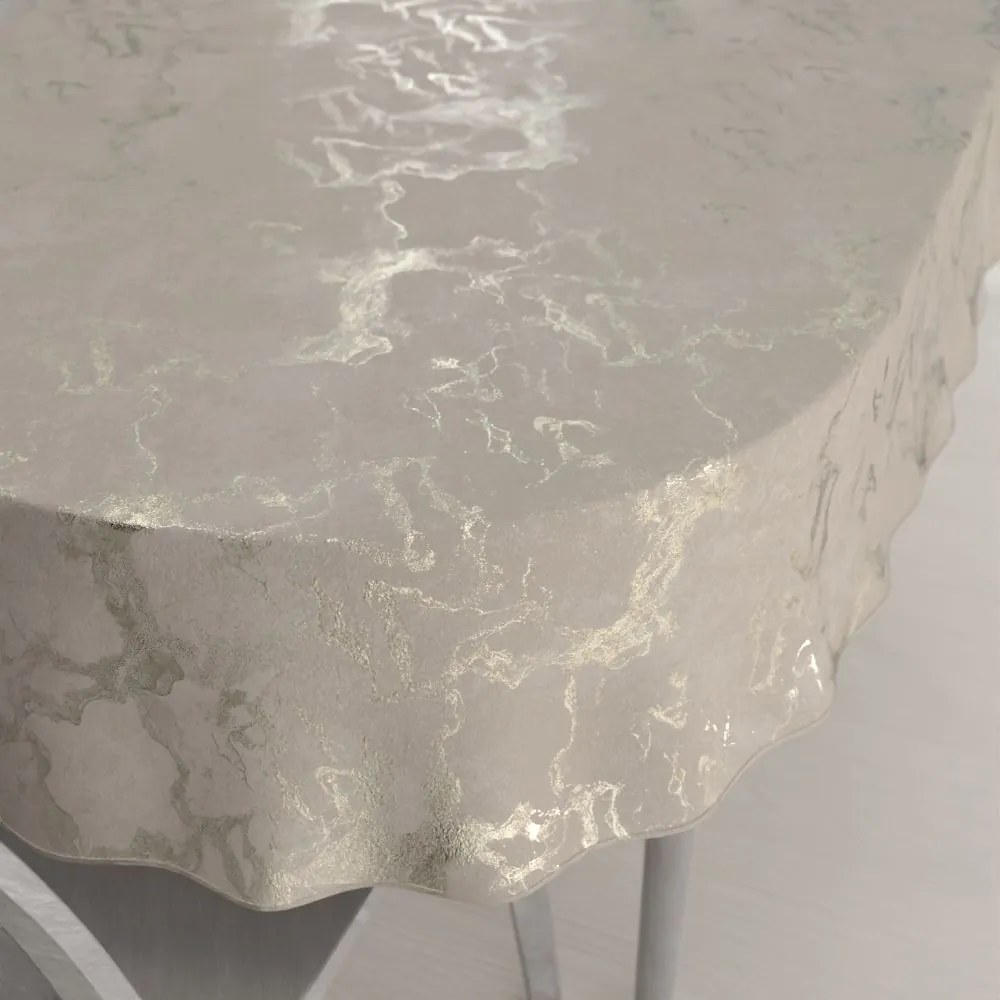 Biante Veľký zamatový oválny obrus Isabela IBL-018 Zlatý/dymový mramor na púdrovo béžovom 240x280 cm