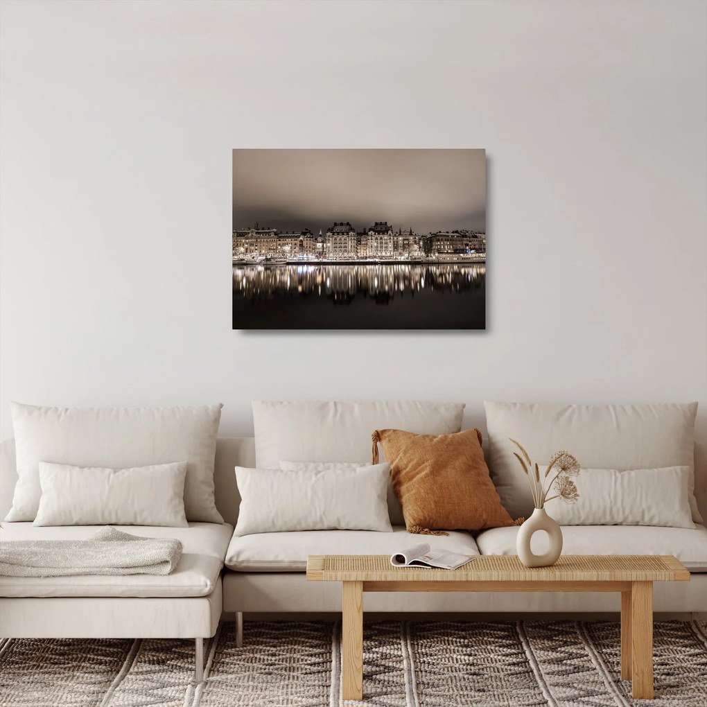 Sklenený obraz mesta v šere (70x50 cm)